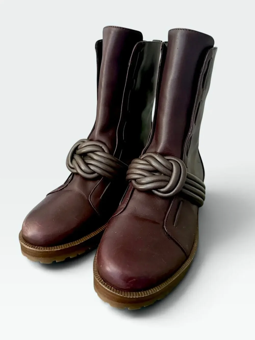 Alexandre Birman Vicky Burgundy Leather Knotted Biker Boots Sz 5.5 (sz 36) EUC